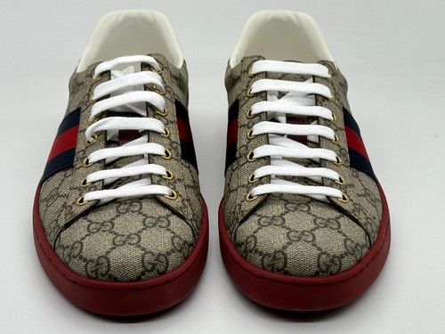 Gucci Ace Supreme GG Guccissima Logo Web Rayas Tenis Planos Zapatos $750 - Imagen 5 de 20