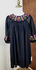 Bluheaven Womens Size S Black Ebroidered Dress Sheer Sleeves