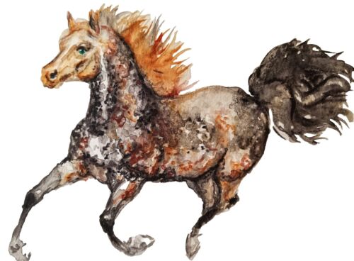 Dappled stallion,Horse RunningArt original watercolor painting signed,equestrian - Picture 2 of 5