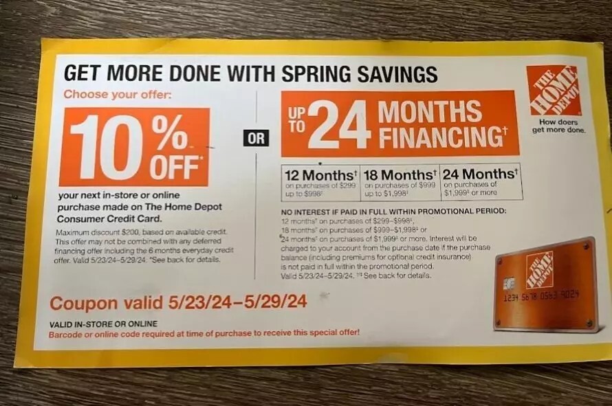 Home Depot Coupon 10 off Or 24 Months/InStore or Online/5/23/ 5/29/24 eBay