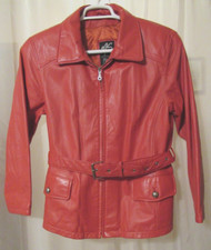 Ms Maxima Red Leather Belted Zipper Jacket Large