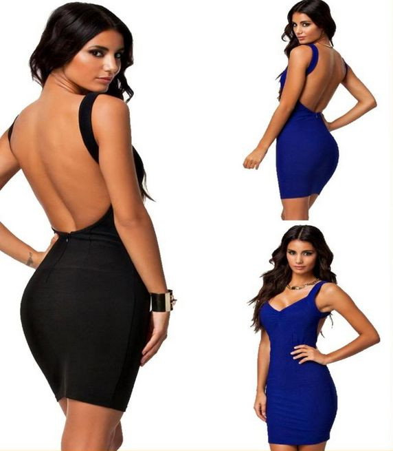 Women Dresses Clubwear Black or Blue Bare Back Sexy Cocktail Party Mini  Dress | eBay