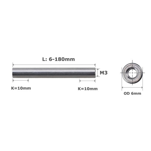 M3 Aluminum Column Round Threaded Sleeve Stud OD 6mm - Picture 2 of 5