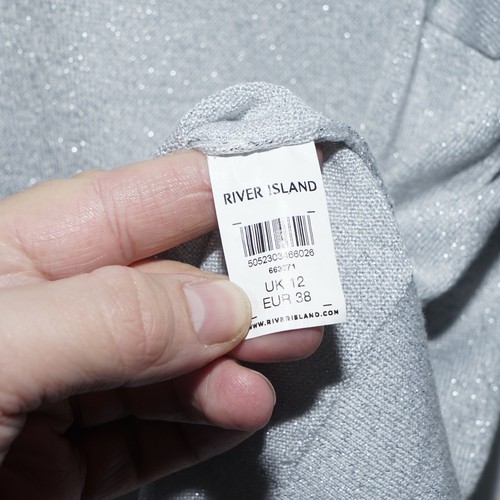 River Island Light Grey Sparkle 3/4 Sleeve Top Women’s UK 12 Layered Look - Picture 8 of 9