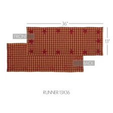 Table Runner Burgundy Star Primitive 13x36 Rect Woven Kitchen Decor VHC Brands