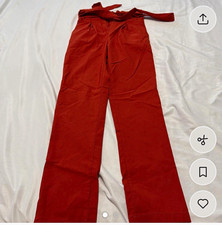 Women  s Red Solid Pleated Wide-Leg Belted Spandex Dress Pants Size S