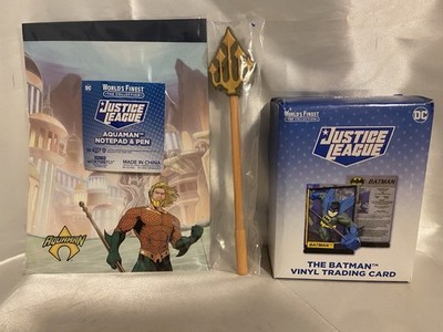 DC justice league Batman final trading cards/Aquaman notepad and pen brand new s