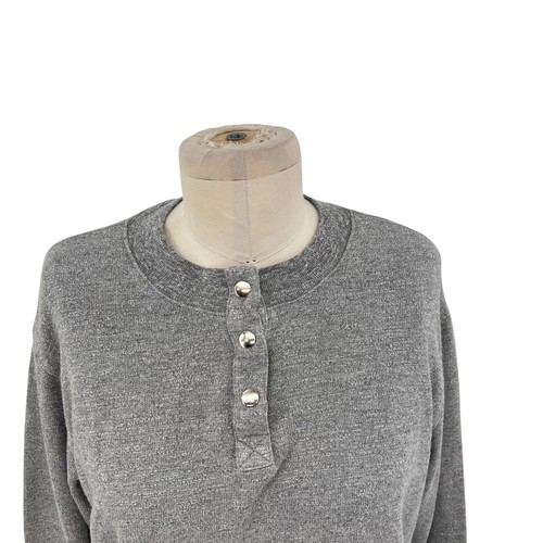 Monrow Soul Cycle Collab Embroidered Sweatshirt Top Henley Gray Size Small - Picture 3 of 11