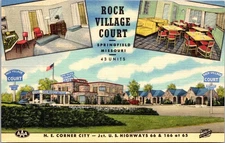 Rock Village Court Springfield Missouri Postcard Route 66 Curteich Linen