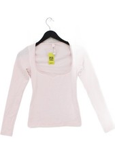 Skims Women's Top XXS Pink Cotton with Elastane Long Sleeve Square Neck Basic