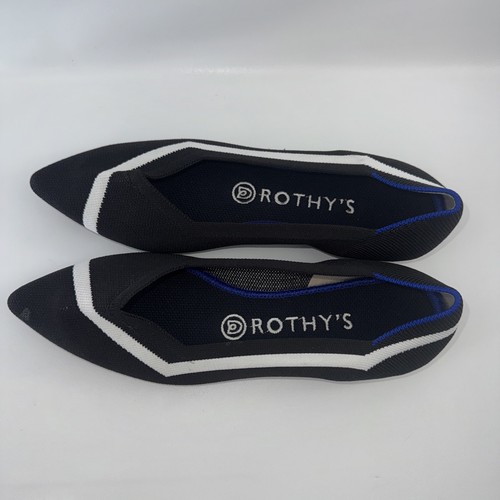 Rothy’s The Point Black White Line Flats Pointed Toe Knit Shoes Women’s 7 Flaw - Picture 11 of 13