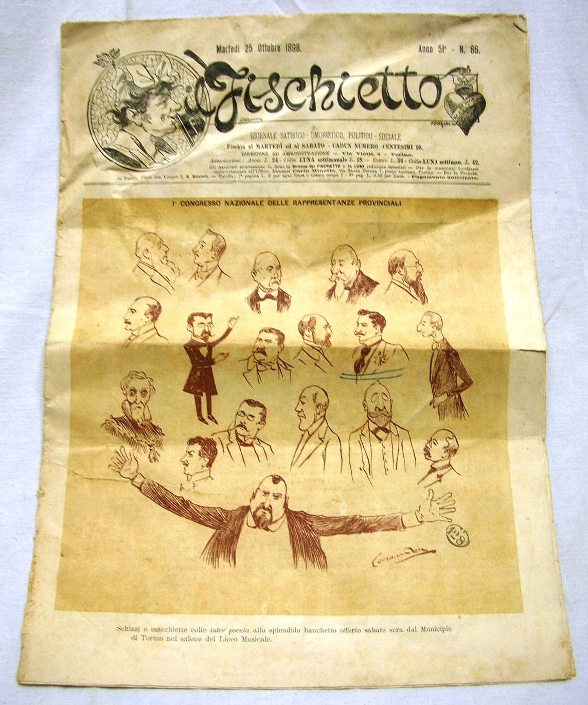 GIORNALE SATIRICO UMORISTICO POLITICO IL FISCHIETTO TORINO 1898