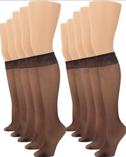No nonsense Women's Sheer Knee High Value Plus, Midnight Black - 8 Pair Pack