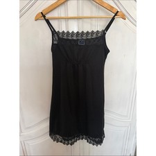 Black Lace-Trim Slip Dress / Chemise Size M Romantic Goth Witchy Coquette Y2K