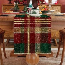 Christmas Plaid Table Runner Red Green Festive Xmas Holiday Dining Room Decor