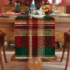 Christmas Plaid Table Runner Red Green Festive Xmas Holiday Dining Room Decor