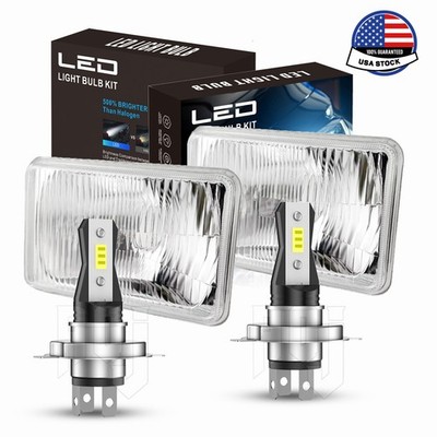7 x 6'' Glass Headlight Lamp Housings Hi / Low Beam Fits H4 LED Replacement Bulbs