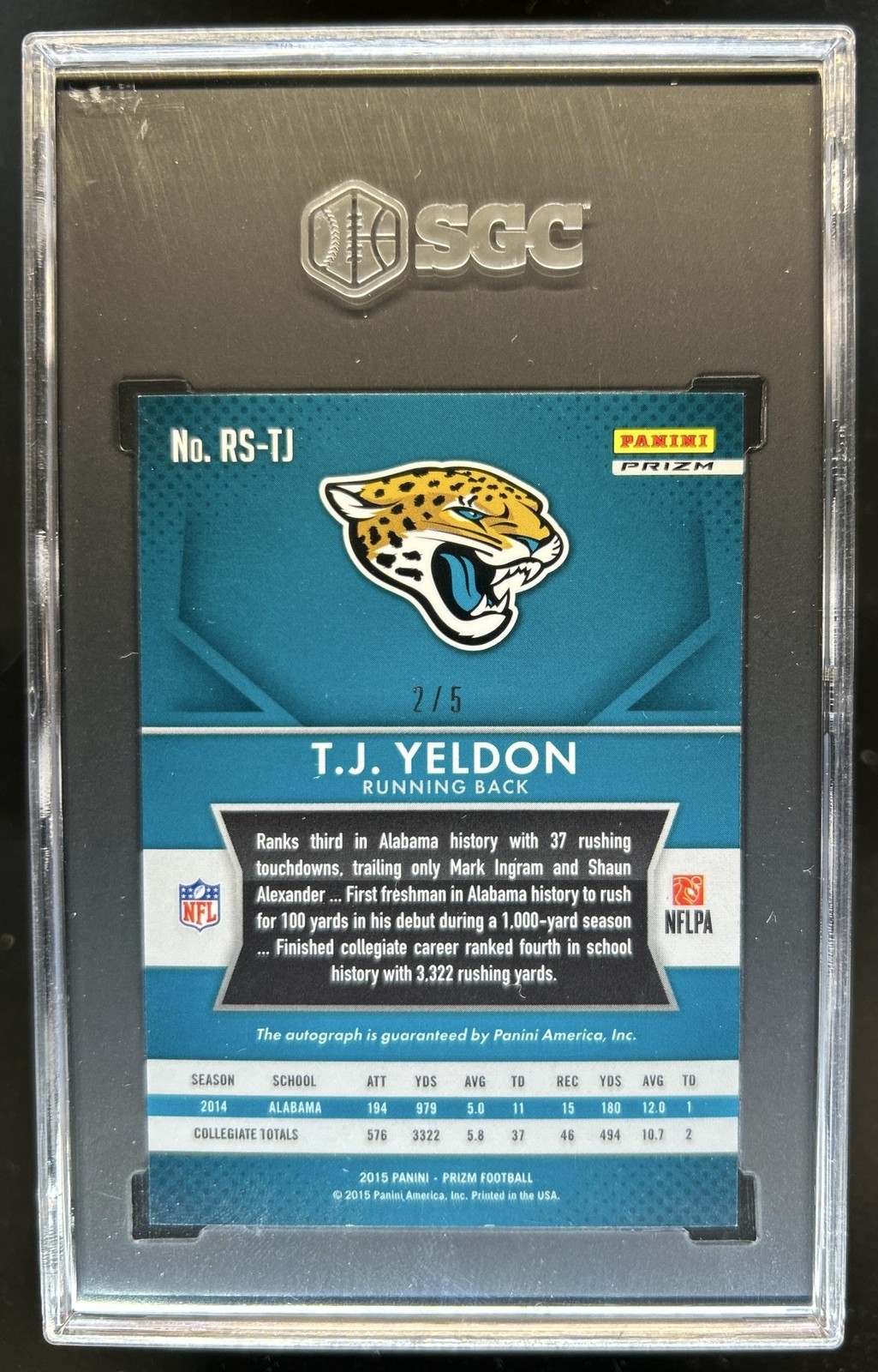 2015 Panini Prizm T.J. Yeldon Rookie RC Gold Vinyl Auto #/5 Jaguars SGC 9 10 view 2