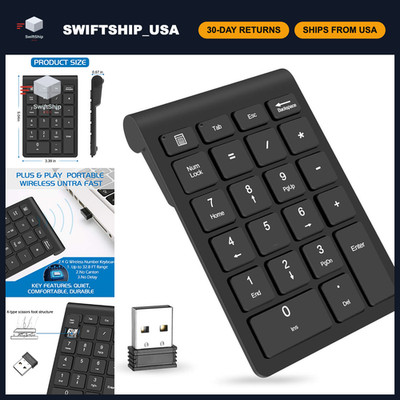 Wireless Numeric Keypad 22 Keys Portable 2.4GHz Numpad for Laptop, PC, Desktop