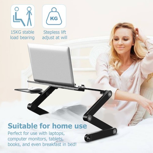 360° Adjustable Foldable Laptop Stand w/Cooling Fans & Mouse Board - Black - Afbeelding 12 van 21