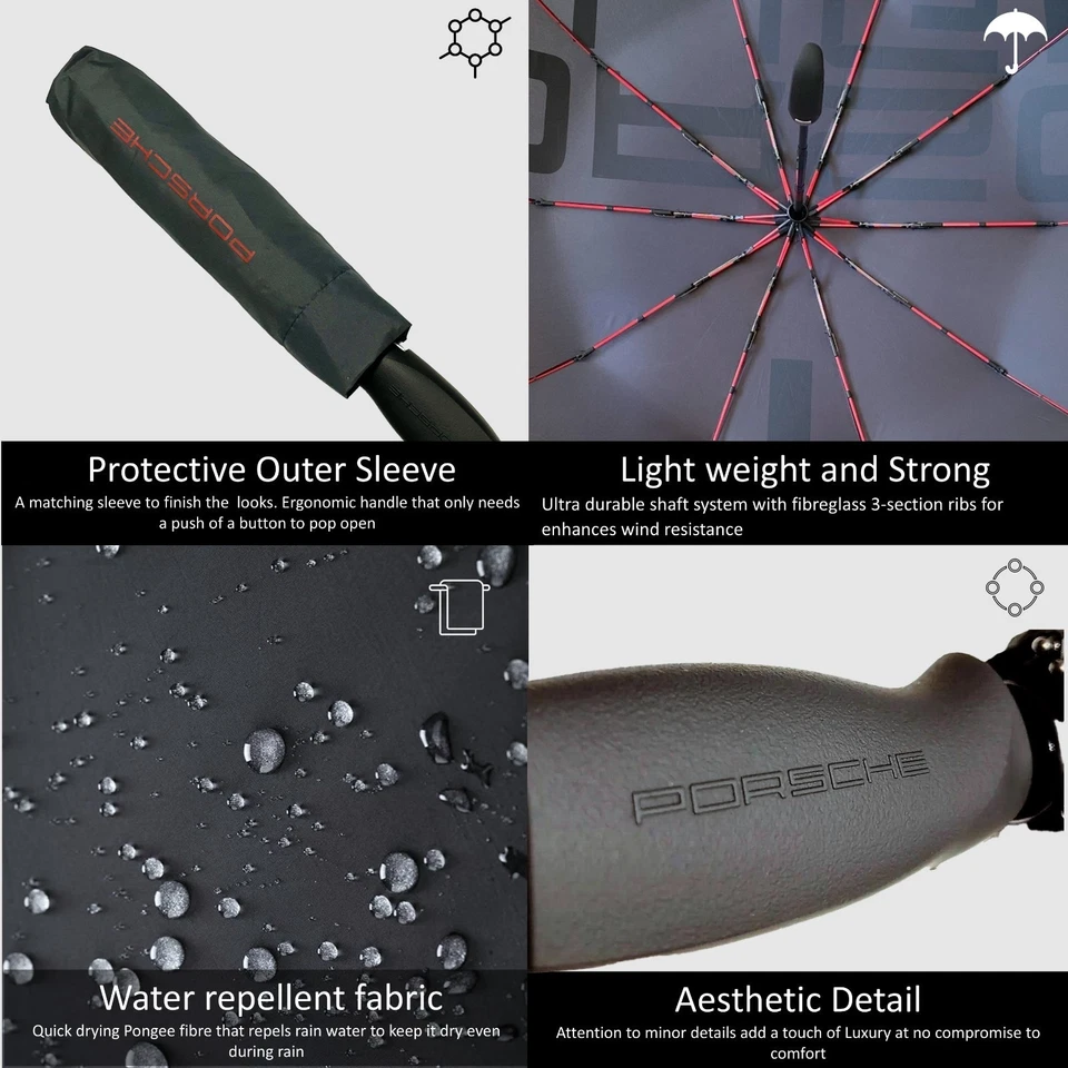Porsche Design Automatic Folding Umbrella Accessori Official Gift grigio - Immagine 3 di 4