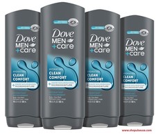 4 Pack DOVE MEN  CARE Body and Face Wash Clean Comfort 18 oz / 532 mL