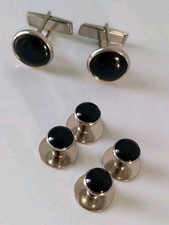 Vintage Mens Black W/Silver Tone Tuxedo Cufflinks Set Buttons Included