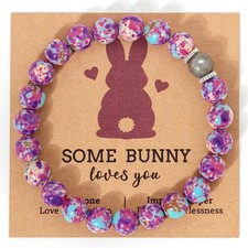 Easter Basket Stuffers Bracelet Handmade Gemstone Bunny Bracelet with Cute ...