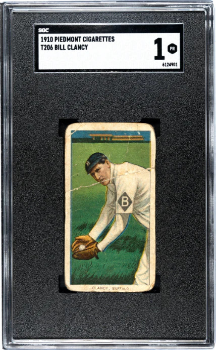 1909 T206 BILL CLANCY NNO POOR PIEDMONT 350 SGC 1 BASEBALL BUFFALO BISONS