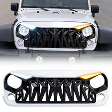 White Black Front Shark Grill Wdrl Turn Signal Light For 07-18 Jeep Wrangler Jk