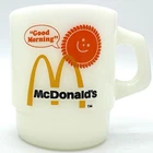 Vintage Anchor Hocking Fire King McDonald's Good Morning Milk Glass Coffee Mug