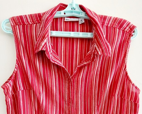 Camisa ST JOHNS BAY para mujer XL 100 % algodón sin mangas a rayas rojas con botones - Imagen 2 de 8