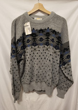 VTG London Fog Nordic Southwest Sweater Men Large Gray Virgin Acrylic RUNS SMALL