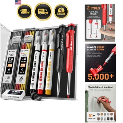 2 Pack CP1000 Carpenter Pencil with Sharpener, Mechanical Carpenter Pencils w...