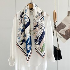 14 Momme Twill 100 Silk Mulberry Scarf Square Shawl horse Print Wrap 35''