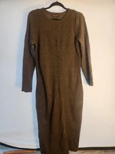 Rachel Zoe Wool Maxi Dress Size Large Long Sleeve Color Brown Women Long Dress