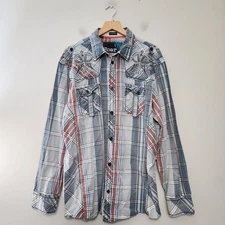 Vintage Y2k Roar Button Shirt Mens XL Embroidered MMA Style Plaid Signature 