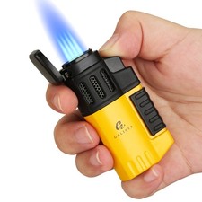 Galiner Cigar Lighter Punch Flame Windproof Refill Torch Jet Yellow W/ Gift Box