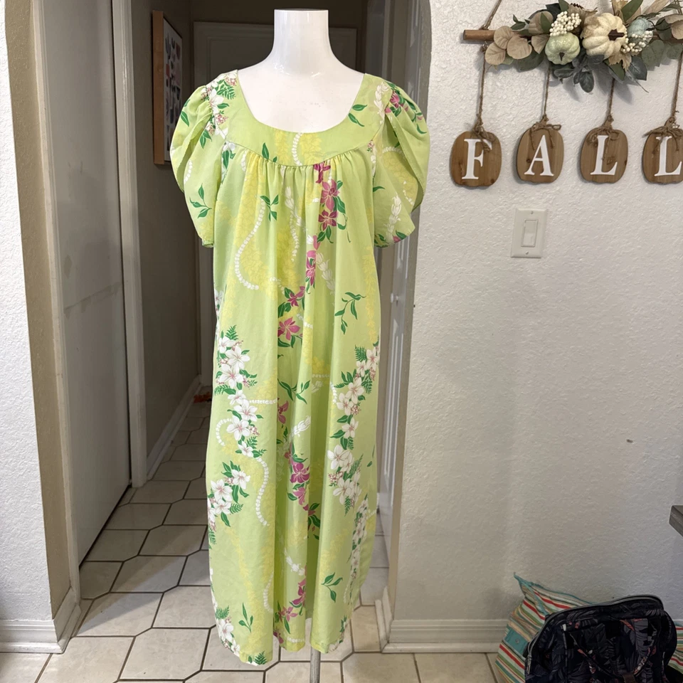 Vestido Vintage Sabor Hawaiano 2XL MUUMUU Tropical 100% Algodón Hecho en HAWAII Foto 2 de 4