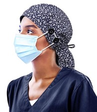 Satin Lined Work Cap With Button Surgical Nurse Hat For Long Hair Women