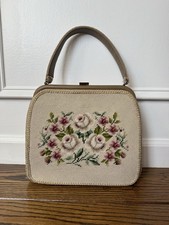 Jr Florida Vintage Needlepoint Purse Carpet Bag Floral Tapestry Handbag