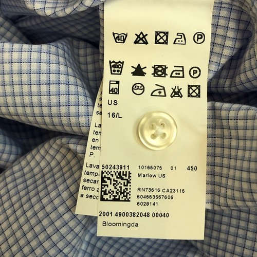 Hugo Boss Dress Shirt Mens 16 34/35 Button Down Sharp Fit Cotton Blue White - Picture 7 of 12