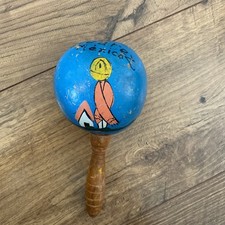 Vintage Mexican Folk-Art Maraca Gourd Shaker Hand Painted 8" Juarez