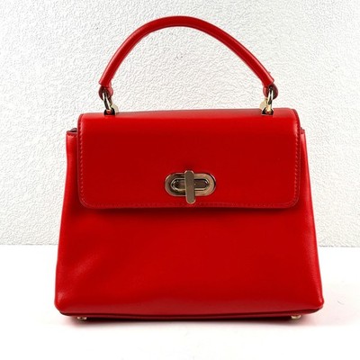 On 34th Top Handle Crossbody Bag Red Turn Lock Flap Classic Retro Structured