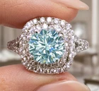 3 Ct VVS1 Ice White Round Halo Moissanite Engagement Ring Sterling Silver Size 7