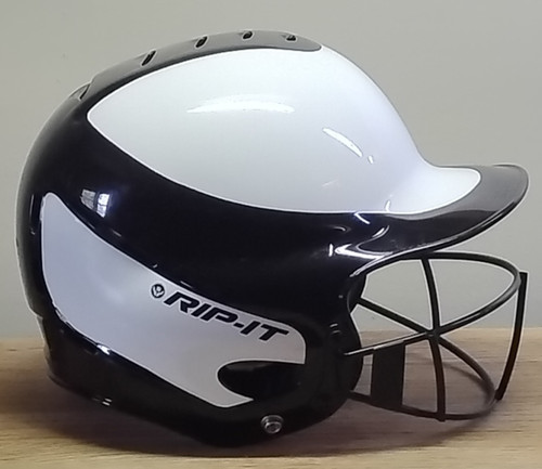 Rip It Full Face Baseball Softball Batting Helmet M/L 6 1/2-7 3/8 Black White