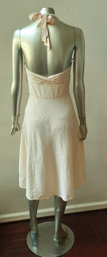 VESTIDO Y2K ALGODÓN SEERSUCKER RAYAS HALTER FIT ACAMPANADO PREPPY CINTURA IMPERIO talla 6 - Imagen 4 de 4