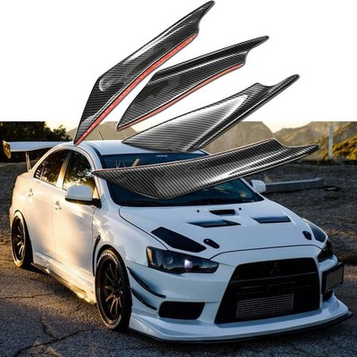 4PCS Carbon Fiber Car Bumper Fin Canard Splitter Diffuser Valence Spoiler Lip