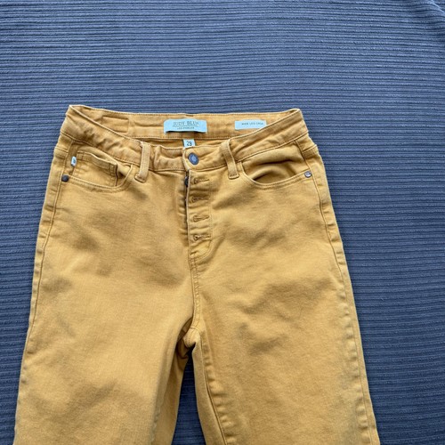 Judy Blue Jeans Womens 29 Mustard Yellow Wide Leg Crop Raw Hem Button Fly - Picture 11 of 12