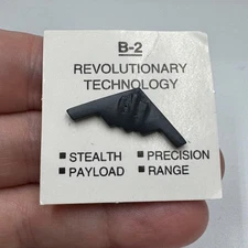 Vintage B-2 Stealth Bomber Aircraft Enamel Lapel Pin Black Matte On Card